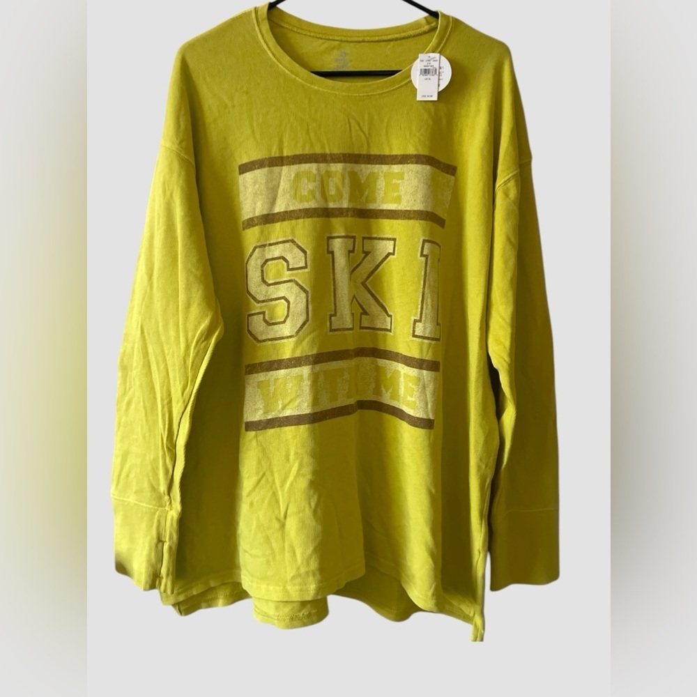 Offline By Aerie Long Sleeves Come Ski With Me Mustard Yellow Thumbholes XL NWT